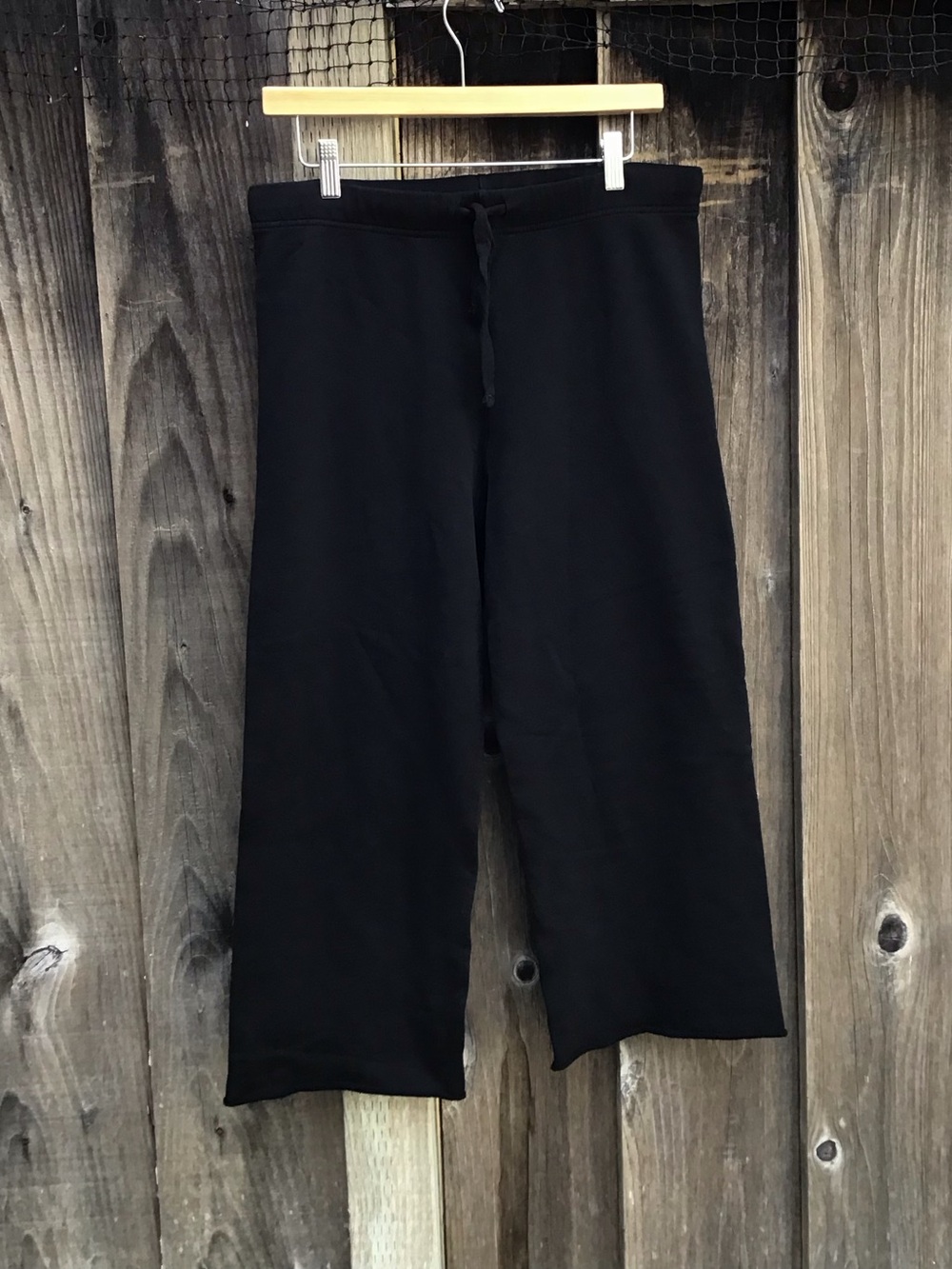 Frank & Eileen Black Cropped Wide Leg Sweatpants Womens Small Made In USA Lounge